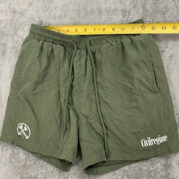 Civil Regime Shorts Mens Small Faux Suede Military Green Logo Athleisure Casual - Picture 4 of 13